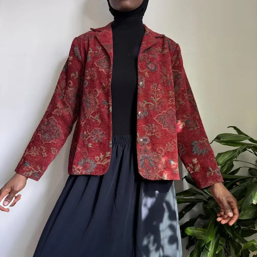 Vintage Red floral print button up jacket‎ size 12